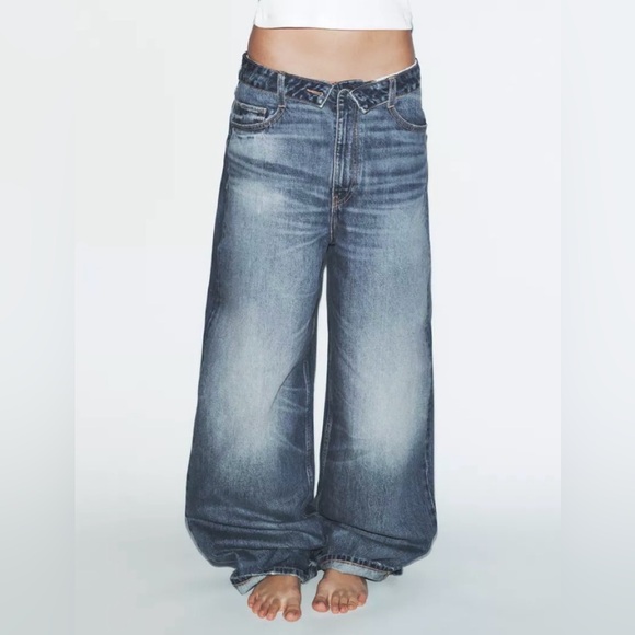 Zara Denim - Zara Oversized Wide-Leg Washed Denim Jeans - Light Blue
